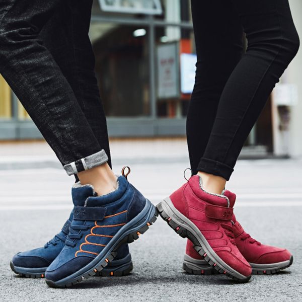 

boots winter mens ankle boots couples warm shoes suede plush walking boots outdoor nonslip women snowboots plus size 3648 221008, Black