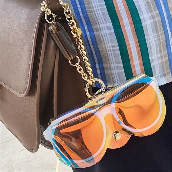 

sunglasses cases bags pvc laser eyeglasses case with metal chain ins cute transparent women sunglasses protection cover unique glasses bags