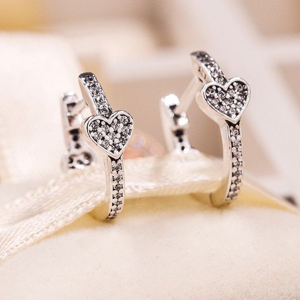

925 sterling silver pave heart hoop earrings wedding jewelry for women girls with original box for pandora rose gold engagement gifts earrin, Golden;silver