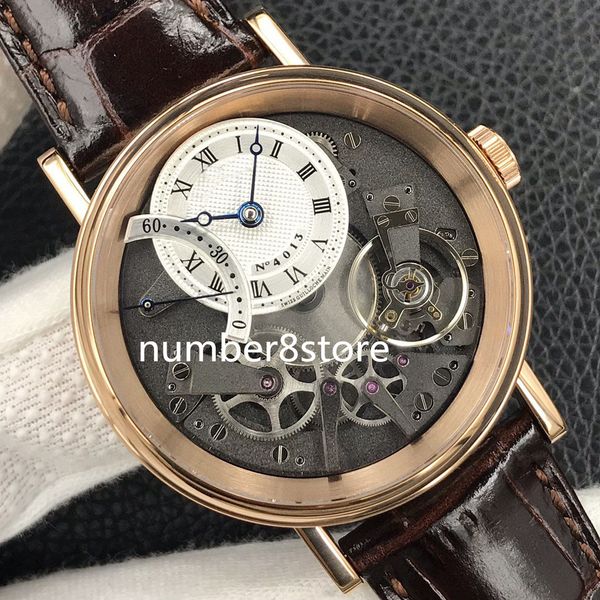 

tradition 7097b mens watch zf factory rose gold white skeleton dial swiss 505 sr1 automatic movement 28800vph sapphire crystal luxury wristw, Slivery;brown