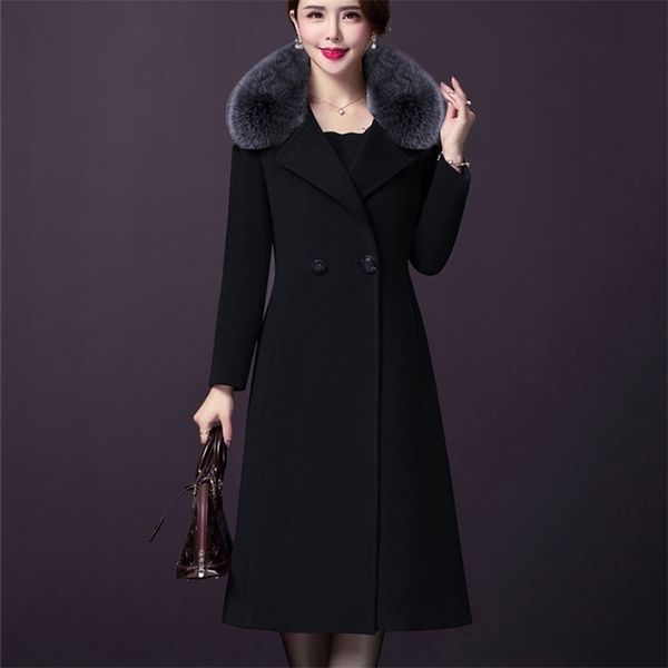 

women's wool blends high-quality fashion woolen coat autumn winter medium-length korean style casual outerwear jk286 221010, Black