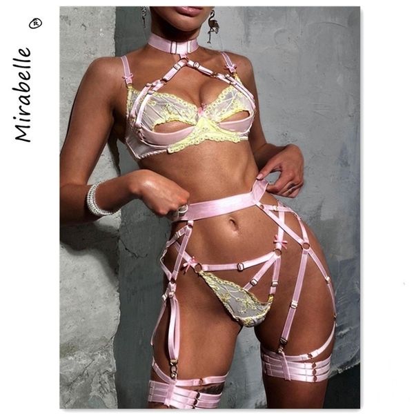 

set mirabele sensual lingerie set erotic hollow out womens underwear lace embroidery push up bra thong garters exotic sets 221010, Red;black