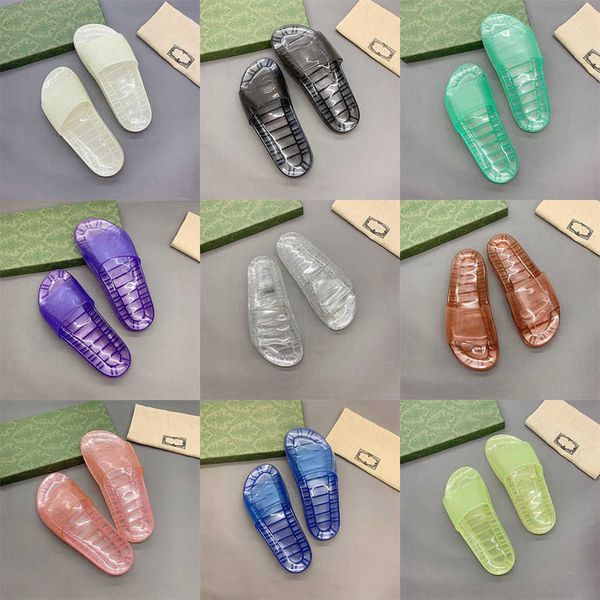 

designer luxury women men slippers sheer slides transparent crystal couple jelly shoes summer beach outdoor fashion sandal with box, Black
