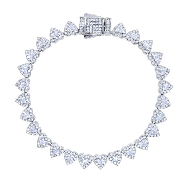 

iced out 7mm heart charm tennis chain bracelet paved 5a cz stone with gold silver plated for women men punk styles jewelry wholesale, Golden;silver