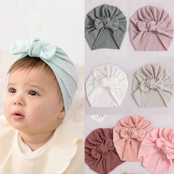 

knit baby hats soft newborn indian cap toddler rabbit ears knot turban boy girls beanies children cotton hair accessories spring, Yellow