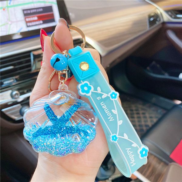 

keychains creative ins starfish floating bottle acrylic into oil quicksand car keyring student backpack small gift pendant cartoon key chain, Silver