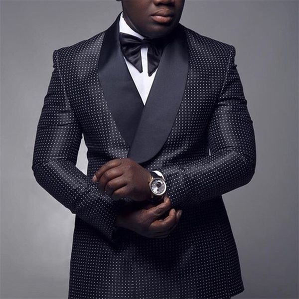 

men s suits blazers black checkered dots men with double breasted for wedding slim fit groom tuxedo two piece set jacket pants fashion costu, White;black