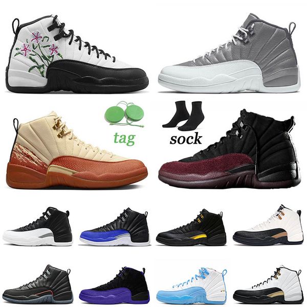 

jumpman 12 12s basketball shoes mens womens black burgundy crush eastside golf flower white black stealth dark grey sports sneakers trainers, White;red