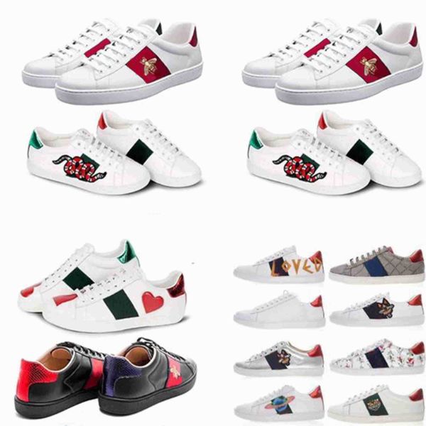 

2022 designer men ladies casual shoes sneakers embroidered striped leather sports flats fashion classic walking white shoes