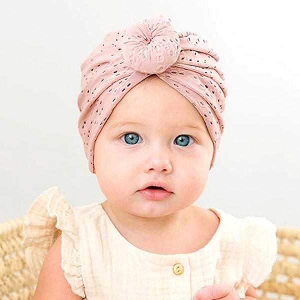 

summer baby turban hat hollow toddler beanie for girls hair accessories infant bonnet kids cap boy newborn headwear, Yellow