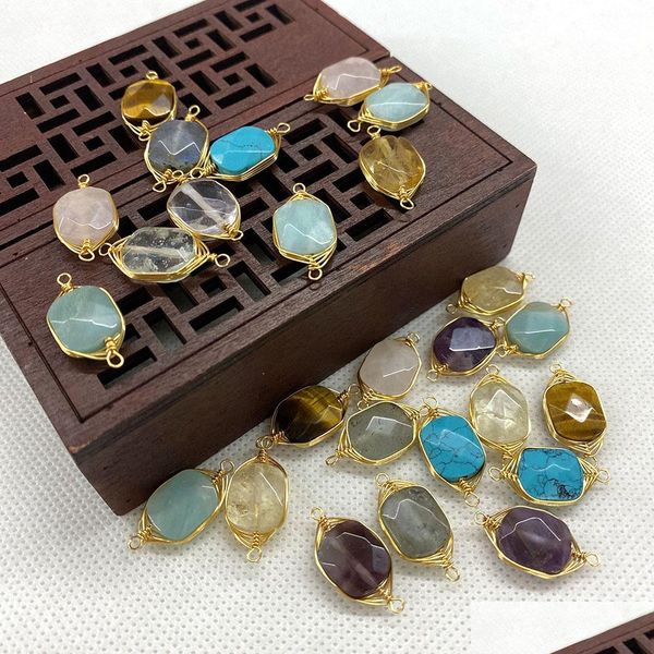 

charms 11x22mm gold wire wrap natural crystal stone twine charms rose quartz pendants trendy for jewelry making wholesale drop delive dhqht, Bronze;silver