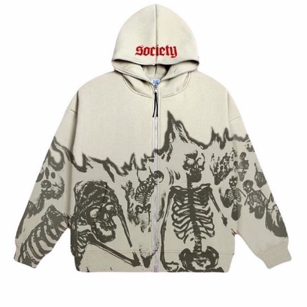 

womens hoodies sweatshirts apricot anime skull pattern retro streetwear oversized hoodie women y2k gothic punk harajuku japanese zip sweatsh, Black