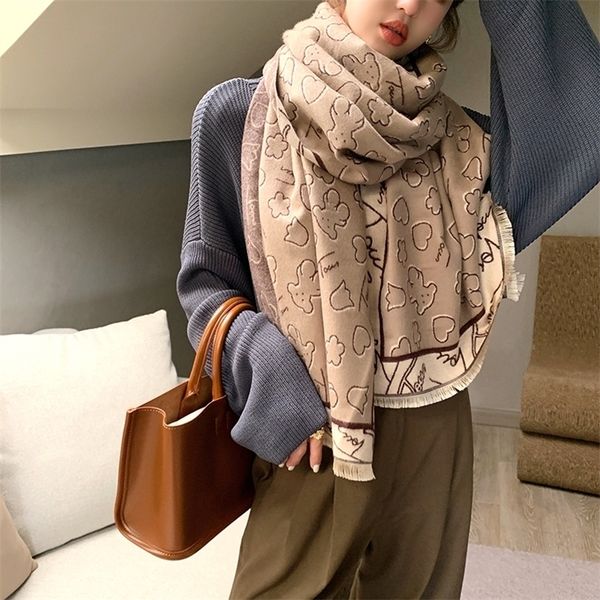 

scarves winter luxury brand design women cashmere scarf soft double-sided jacquard print warm shawl 221010, Blue;gray