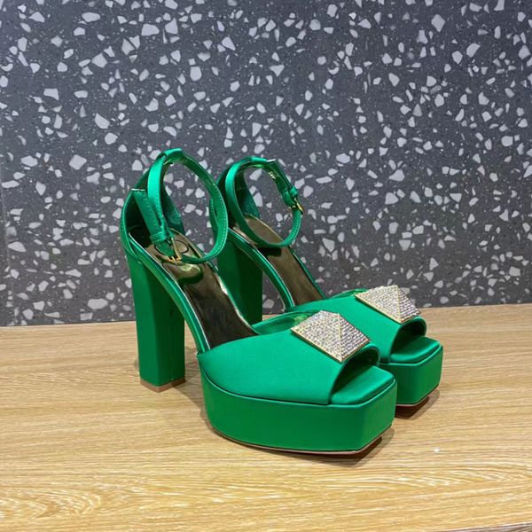 

platform shoes silk dyeing pumps rhinestone decorated ankle 110mm open toe heavy heel thick heeled sandals women's luxury designer even, Black