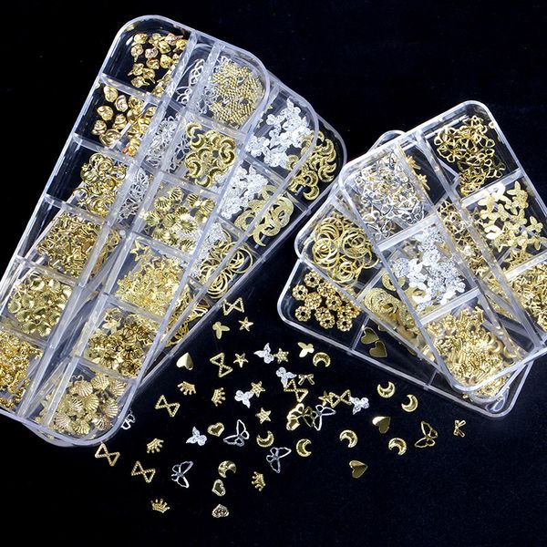 

mixed style diy 3d metal nail art decorations gold color rhinestones nails sticker accessories, Silver;gold