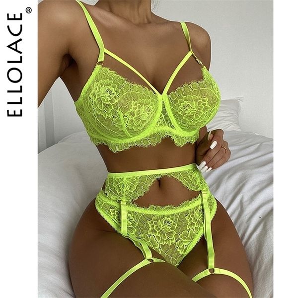 

set ellolace lingerie lace sensual underwear 3piece hollow out short skin care kits seamless intimate garters exotic sets 221010, Red;black