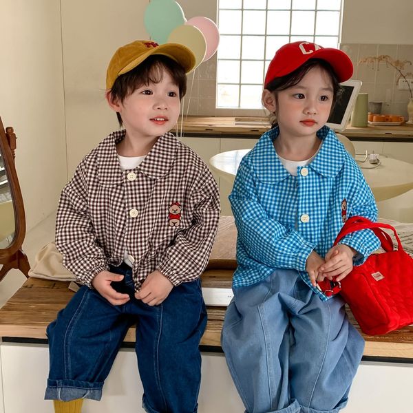 

jackets autumn children long sleeve plaid jacket cotton boys cartoon coat fashion baby girl bear print cardigan kids clothes 221010, Blue;gray