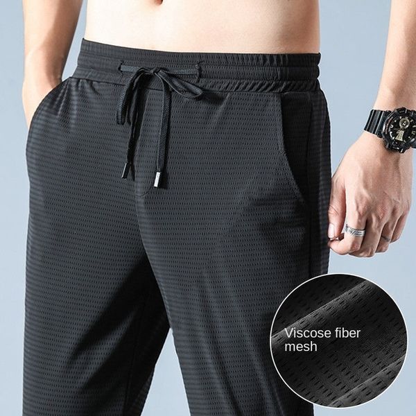 

men's pants summer ultrathin ice silk ninepoint pants casual men's trend loose quickdrying sports airconditioned 221010, Black