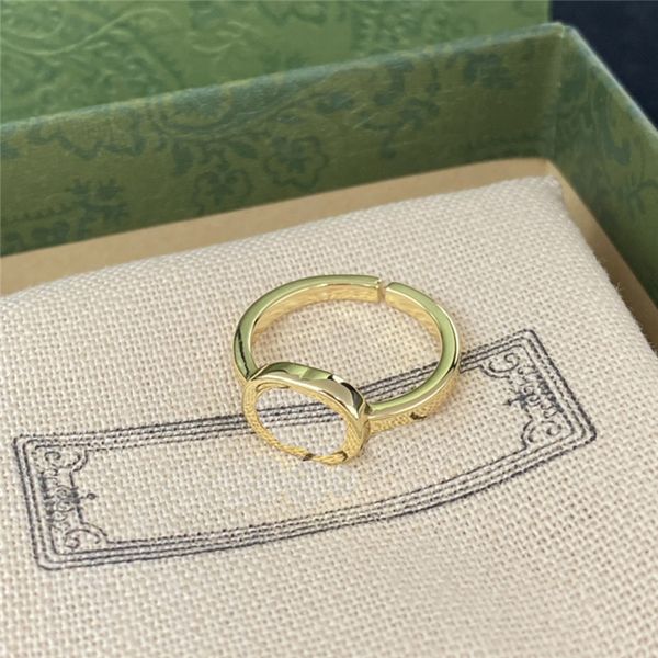 

new glossy gold rings interlocking letter designer ring women open size ring anello jewelry with box, Silver