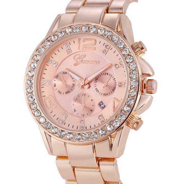 

wristwatches men's geneva wholale diamond quartz gold plated wrist watch, Slivery;brown
