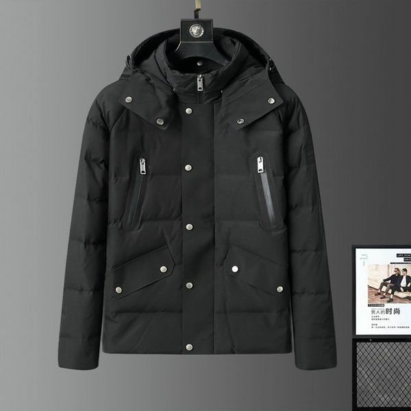 

2022 winter outdoor leisure sports down jacket white duck windproof parker long leather collar cap warm real wolf fur stylish bomber jackets, Black