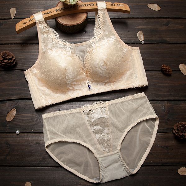 

bras sets bra underwear suit deep v lace large size thin cup gathering women's side closing anti sagging 221010, Red;black