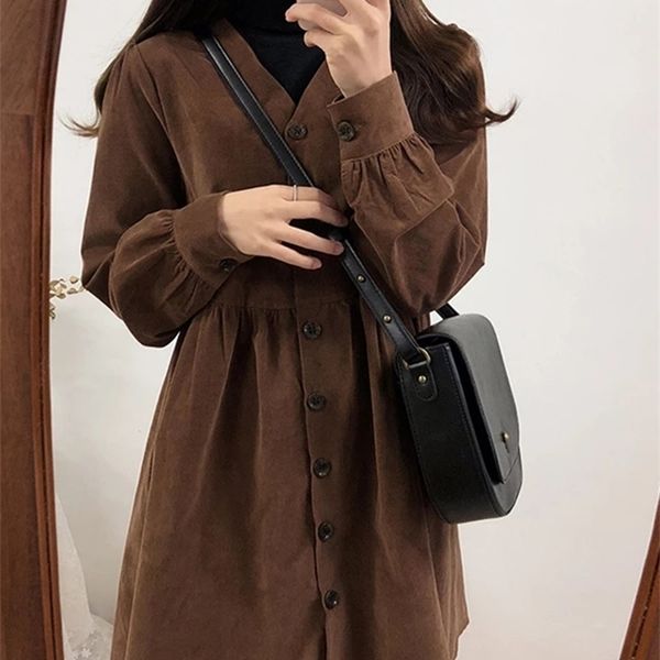 

casual dresses loose mini button shirt dress cute sweet fashion retro v neck vintage preppy style girls 221008, Black;gray