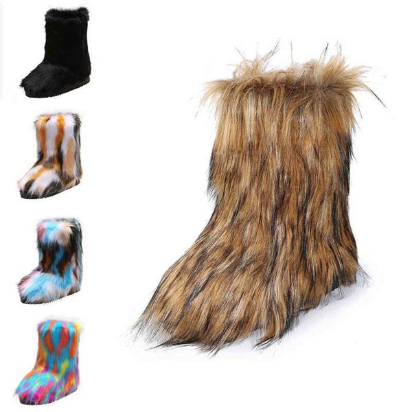 

boots for women large size new winter boots artificial plush medium tube imitation fur snow woman shoes 220719, Black