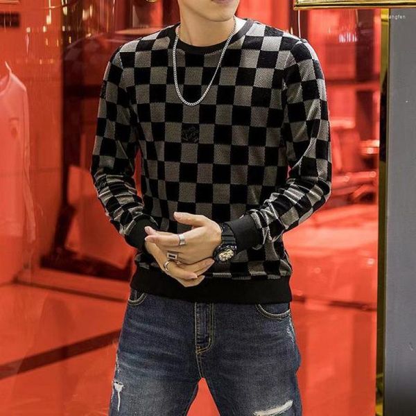 

men's hoodies velvet sweater mens luxury designer clothes classic winter men clothing stylish pullover check england warm, Black