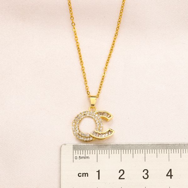 

luxury design necklace 18k gold plated crystal stainless steel necklaces choker chain brand double letter pendant fashion womens wedding jew, Silver