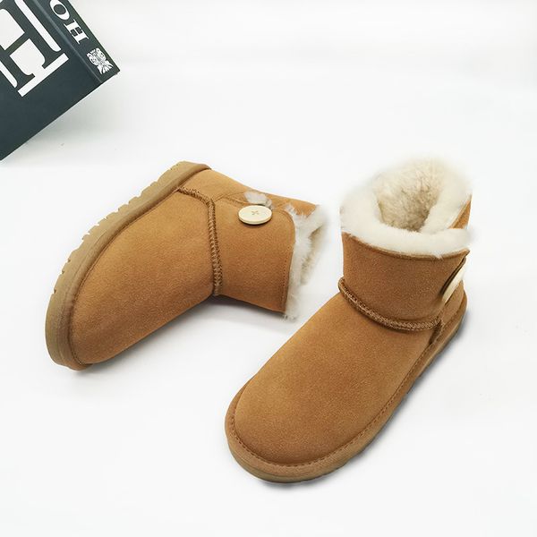 

sell classical button u3352 women snow boots keep warm boot latest fashion sheepskin cowskin genuine leather plush boots, Black