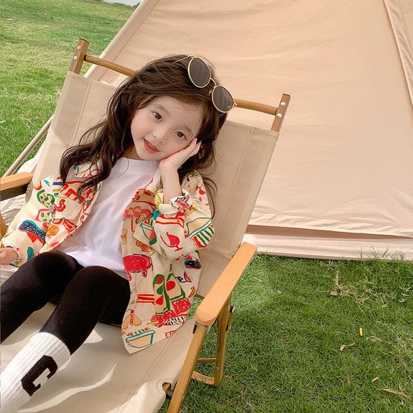 

jackets outerwear turn down collar single breasted regular length print simple comfortable colorful suitable spring children girls 221010, Blue;gray