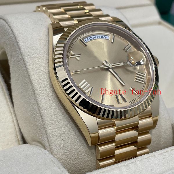 

original box day-date watch 40mm 18k rose/yellow gold roma dial watch mechanical automatic mens waterproof swimming watches, Slivery;brown
