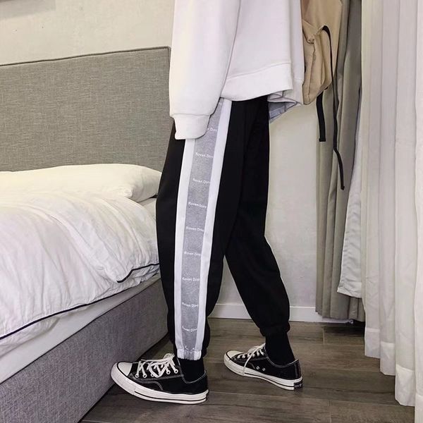 

men's pants patchwork casual pants men oversized baggy wide leg trousers male elastic waist streetwear joggers fashion harajuku men pan, Black