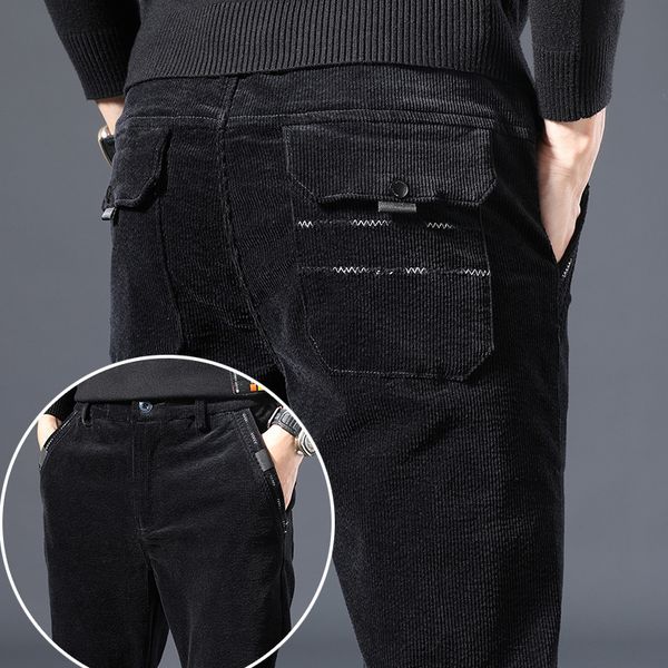 

men's pants autumn winter corduroy casual pants man regular skinny fit thick trousers black brown coffee pant male big size 2838 221010