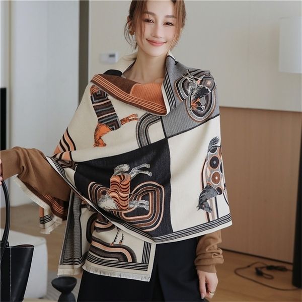 

scarves luxury neckerchief scarf for women winter warm cashmere shawl wraps bufanda thick pashmina blanket poncho female muffler echarpe 221, Blue;gray