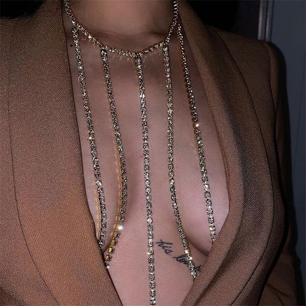 

other fashion tassel back chain necklace goth crystal chest body chain jewelry for women festival 221008, Slivery;golden
