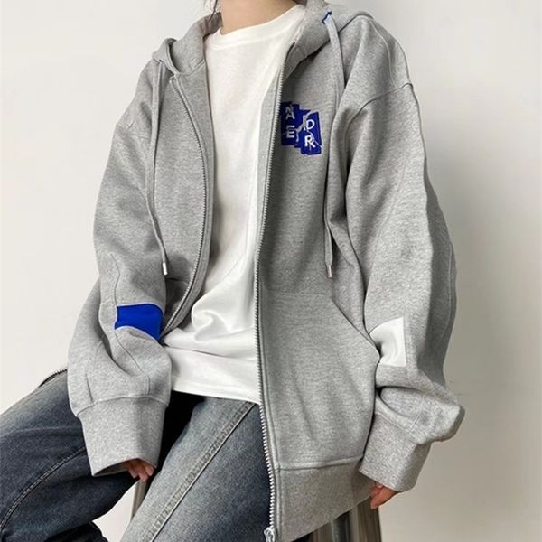 

womens hoodies sweatshirts adererror korean version of men and women couple zipper hooded sweater ader broken letter embroidery jacket 22101, Black