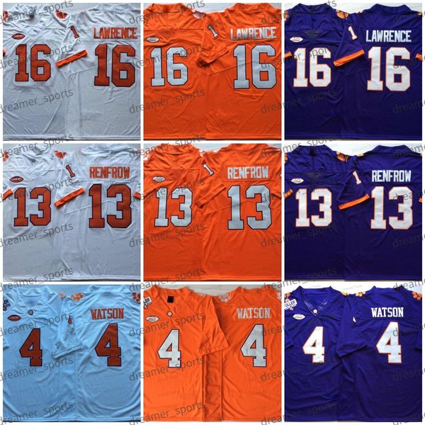 

ncaa clemson tigers college football jersey 16 trevor lawrence 13 hunter renfrow 4 deshaun watson 9 travis etienne jr. purple orange white m, Black