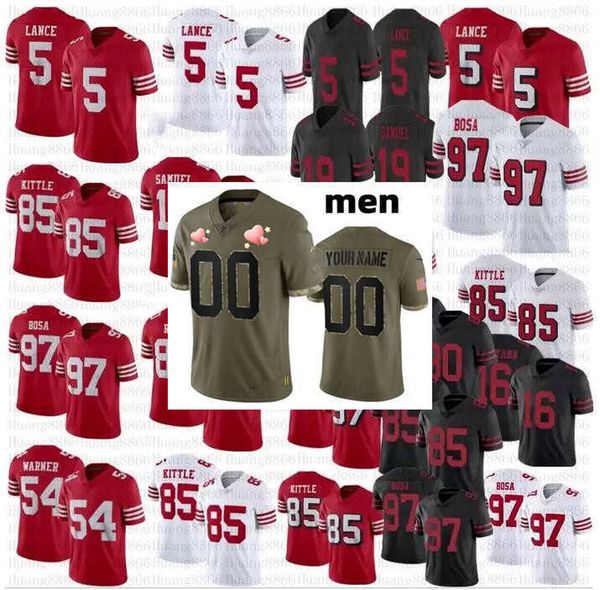 

football jersey san francisco''49ers''custom 5 trey lance 97 nick bosa 85 george kittle 19 deebo samuel 11 brandon aiyuk, Black;red