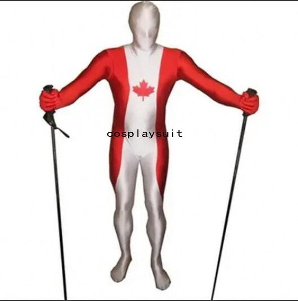 

fancy maple leaves canada flag catsuit costumes full bodysuit dress zentai second skin suit costume spandex jumpsuit, Black