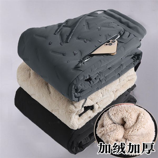 

men's pants windproof down pants winter men cashmere thicken sweatpants outdoor sports fleece warm joggers pants men trousers plus size, Black