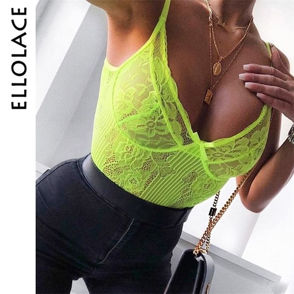 

set ellolace neon summer 21 colors lace bodysuit women floral embroidery bow tie transparent bodysuit jumpsuit overalls party 221010, Red;black