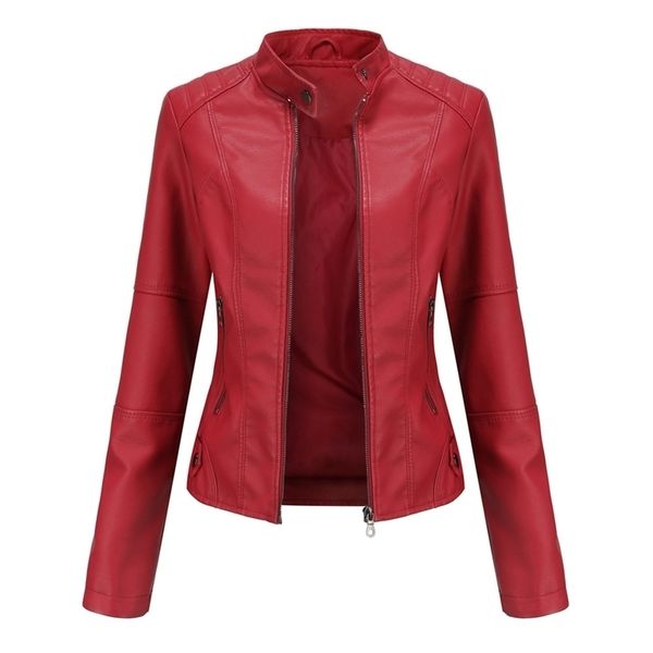 

women's leather faux jacket women autumn spring moto biker zipper red black apricot coffee coat ladies outerwear brown 221010