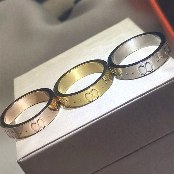 

europe america fashion style ring men lady women titanium steel engraved g initials 18k gold lovers rings 3 color size us5-us11263s, Slivery;golden
