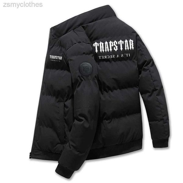

2022 new mens padded trapstar printed jacket autumn and winter warm and windproof large size stand collar short padded jacket, Black