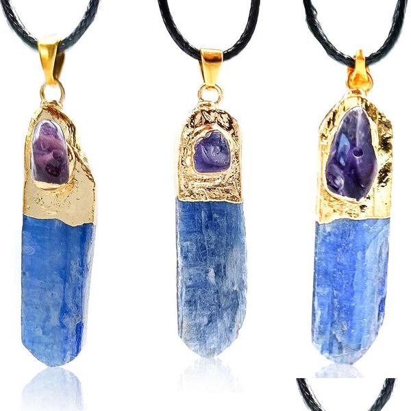 

pendant necklaces irregar natural crystal pendant kyanite blue druzy druse inlay amethyst stone necklace for women drop delivery 2022 dhtic, Silver