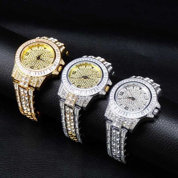 

wristwatches new iced out watch bling watch quartz gold hip hop wrist watch with micro pave cz stainls steel wristband clock hours, Slivery;brown