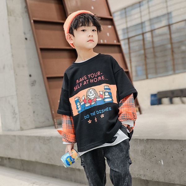 

pullover boys patchwork hoodies spring cartoon printed sweatshirts boys girls 4 12 t long sleeves t shirts 221010, Blue