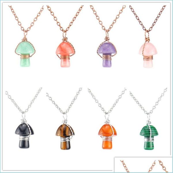 

pendant necklaces lots wire wrap carving mushroom pendant reiki healing crystal tiger eye rose quartz opal aventurines necklace for w dhgpk, Silver